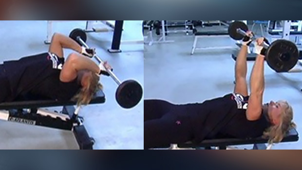 Lying Bar Triceps Extension Plus Close-Grip Bench Press