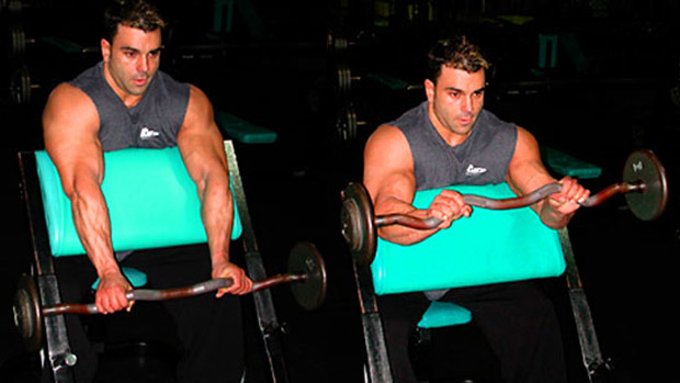 Reverse barbell preacher curl